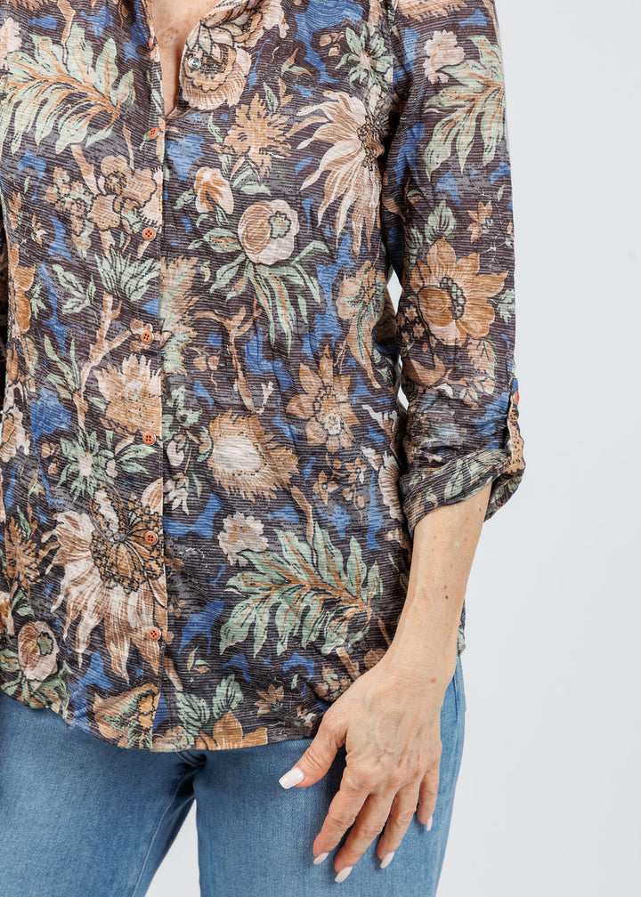 David Cline Freida Roll-Up Sleeve Shirt in River available at Barbara Katz
