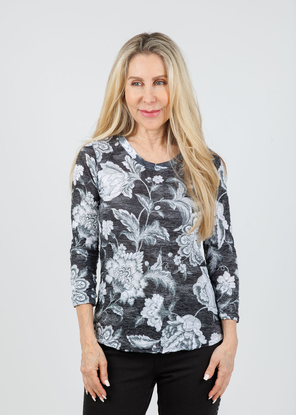 David Cline Liz 3/4 Sleeve Crew Top in Tar available at Barbara Katz