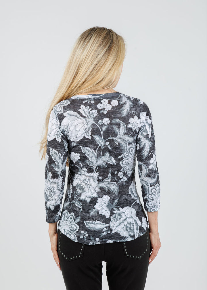 David Cline Liz 3/4 Sleeve Crew Top in Tar available at Barbara Katz