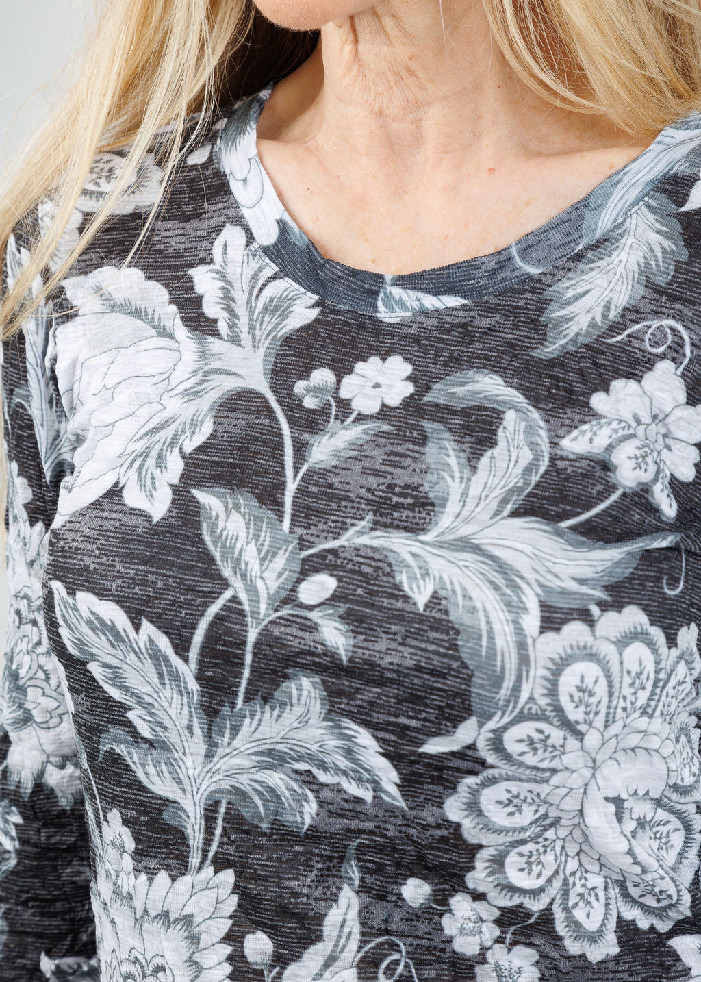 David Cline Liz 3/4 Sleeve Crew Top in Tar available at Barbara Katz