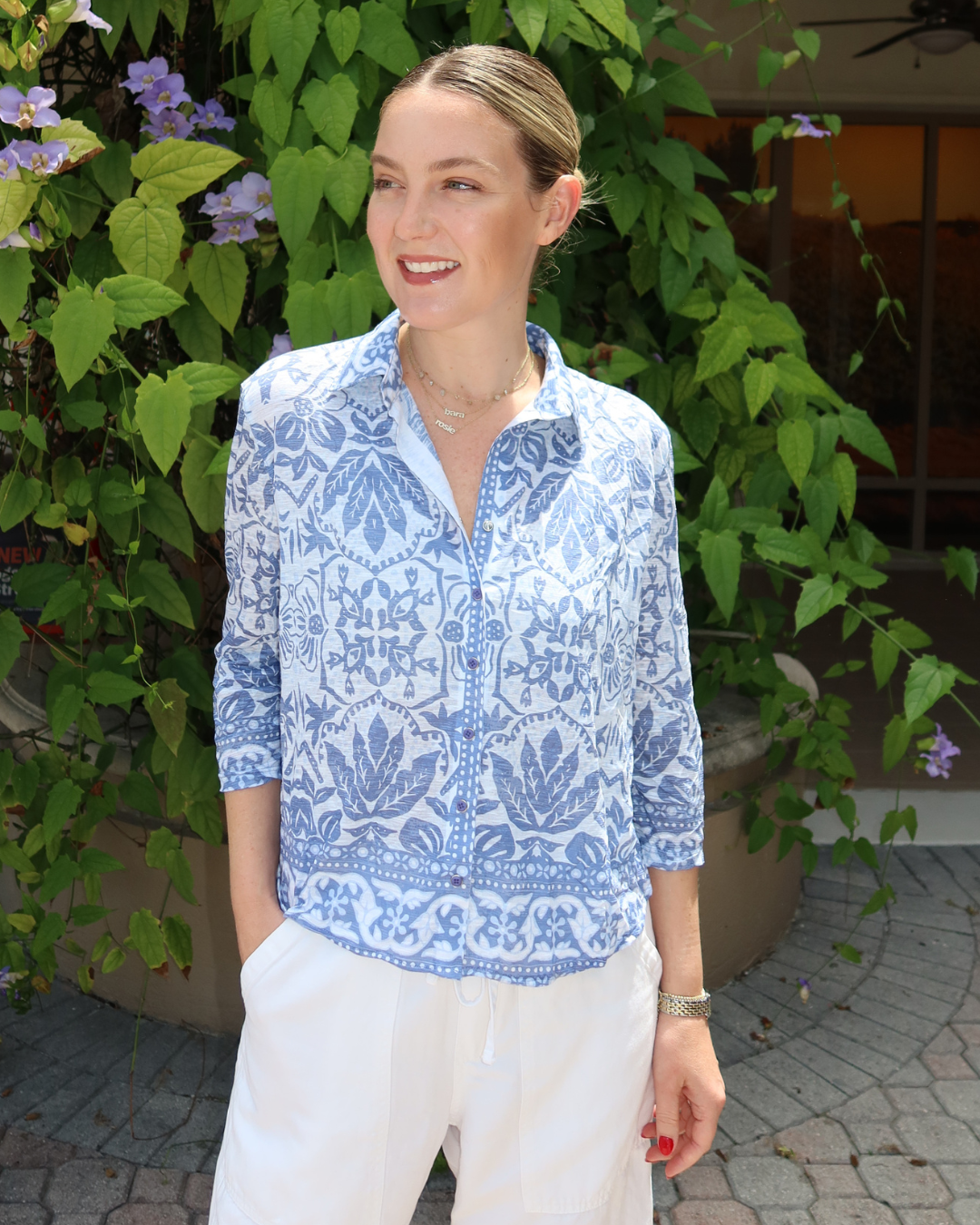 David Cline The Anya Crop Shirt in Sky Blue available at Barbara Katz
