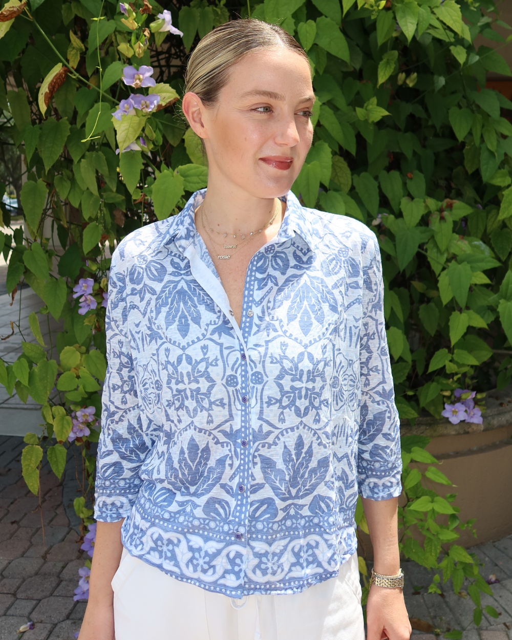 David Cline The Anya Crop Shirt in Sky Blue available at Barbara Katz