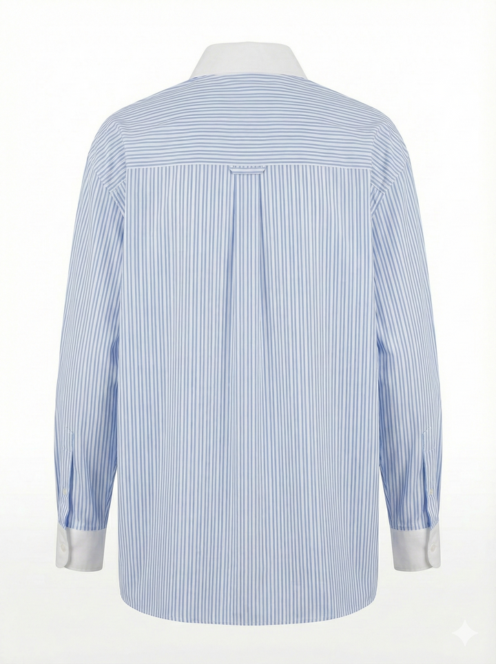 Adroit Atelier Davina Button-Down Shirt With Contrasting Collar &amp; Cuffs in Blue Stripe available at Barbara Katz