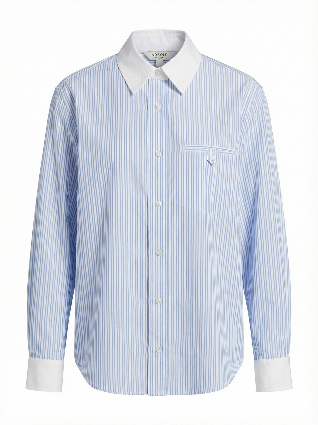 Adroit Atelier Davina Button-Down Shirt With Contrasting Collar &amp; Cuffs in Blue Stripe available at Barbara Katz