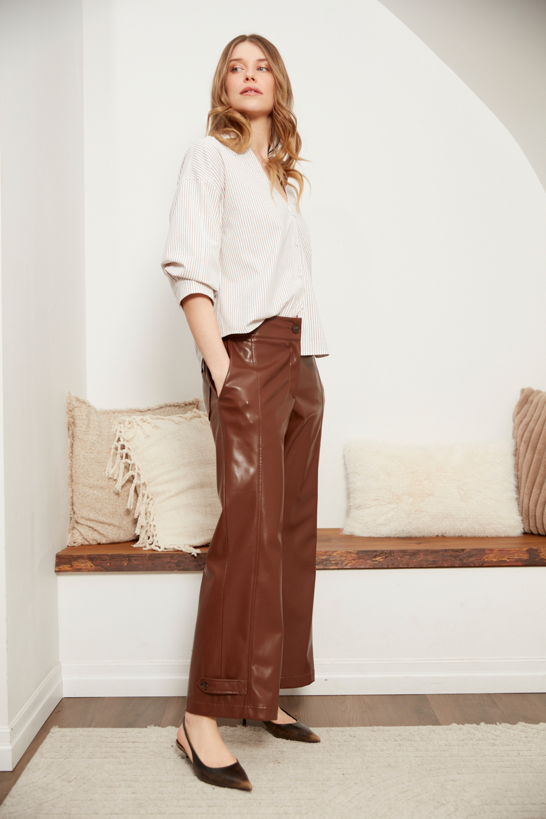 Adroit Atelier Dawson Mid-Rise Vegan Leather Pant in Chestnut available at Barbara Katz
