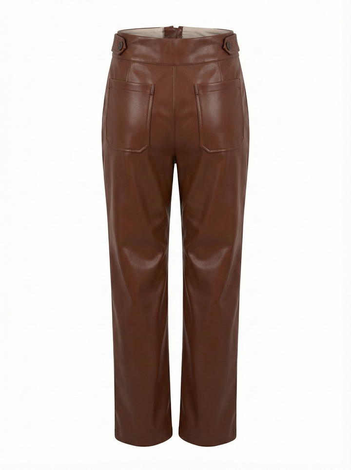 Adroit Atelier Dawson Mid-Rise Vegan Leather Pant in Chestnut available at Barbara Katz