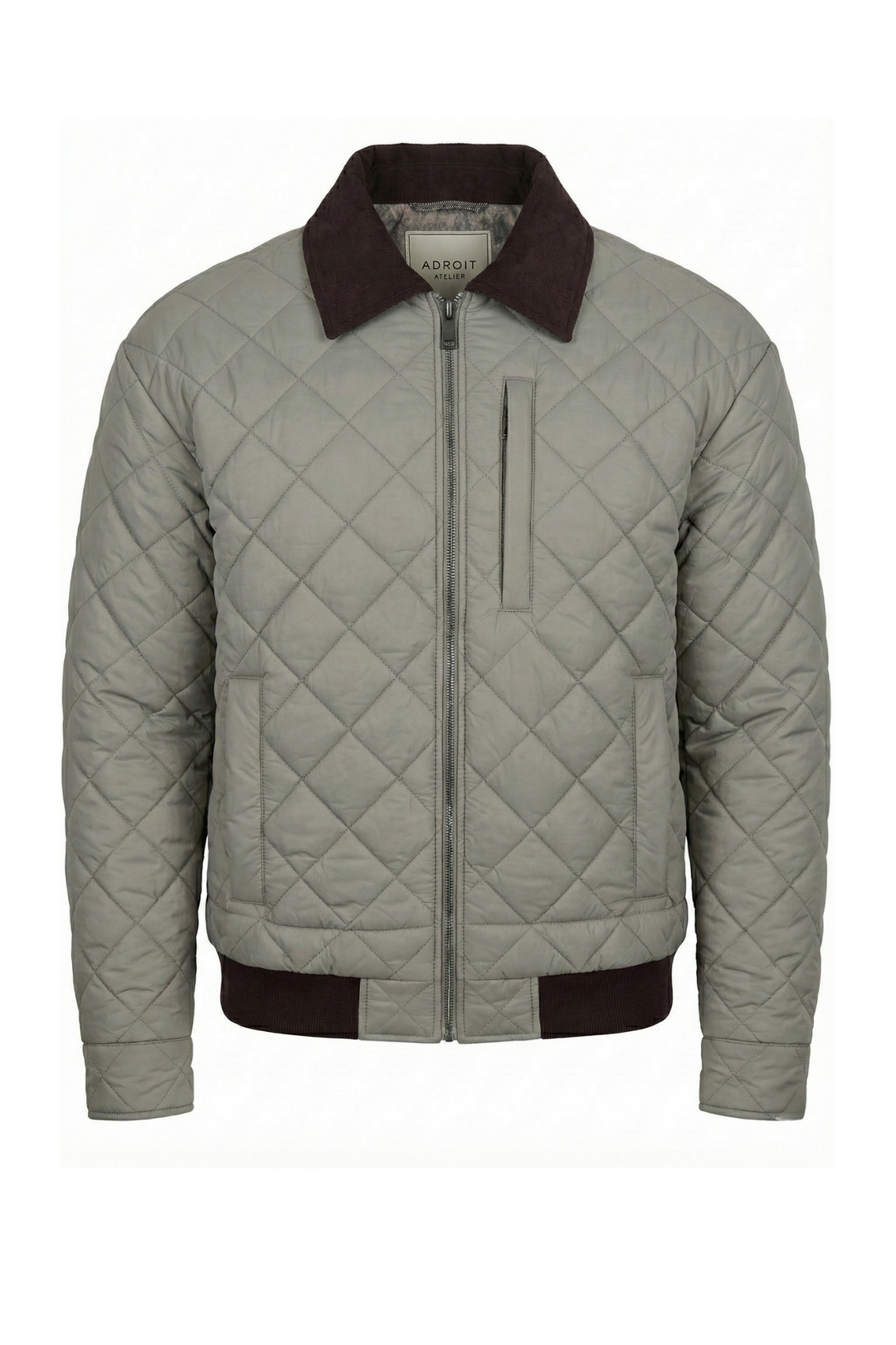 Adroit Atelier Delaney Diamond-Quilted Jacket With Corduroy Details in Celadon available at Barbara Katz
