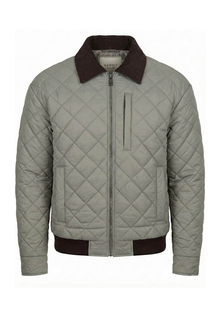 Adroit Atelier Delaney Diamond-Quilted Jacket With Corduroy Details in Celadon available at Barbara Katz