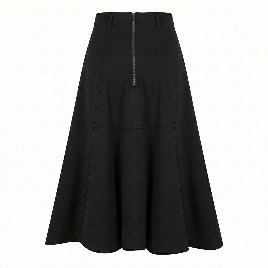 Adroit Atelier Delphine Multi-Panel Ponte Flared Skirt in Black available at Barbara Katz