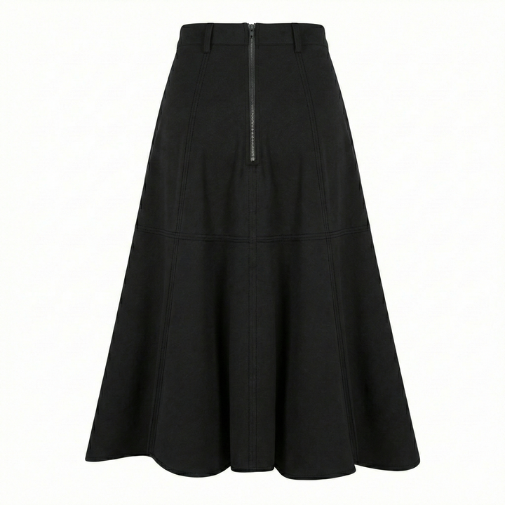 Adroit Atelier Delphine Multi-Panel Ponte Flared Skirt in Black available at Barbara Katz