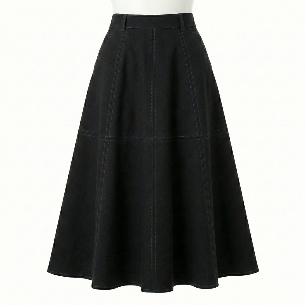 Adroit Atelier Delphine Multi-Panel Ponte Flared Skirt in Black available at Barbara Katz