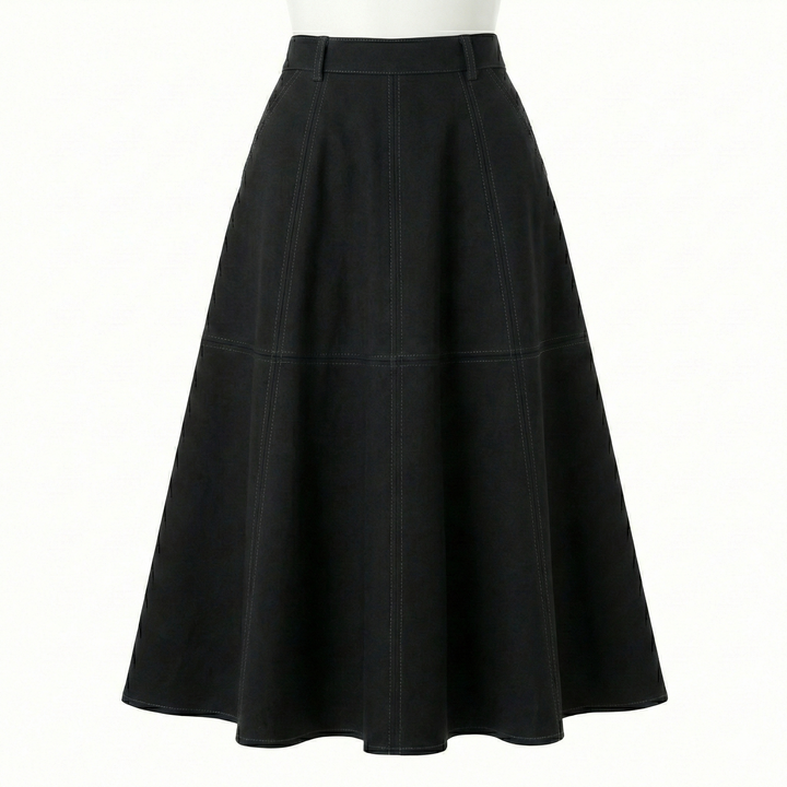 Adroit Atelier Delphine Multi-Panel Ponte Flared Skirt in Black available at Barbara Katz
