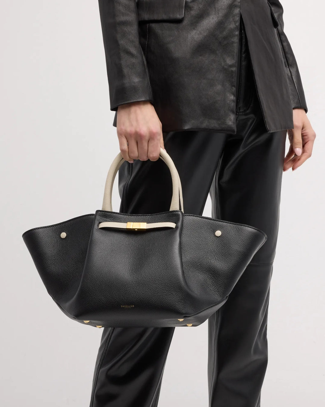 Midi New York Tote - Black/ Off White Leather