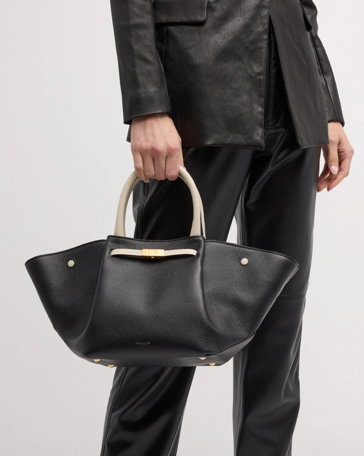 Midi New York Tote - Black/ Off White Leather