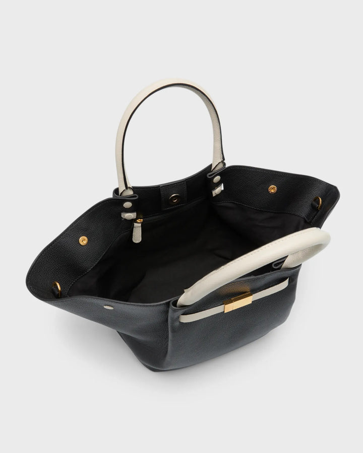 Midi New York Tote - Black/ Off White Leather