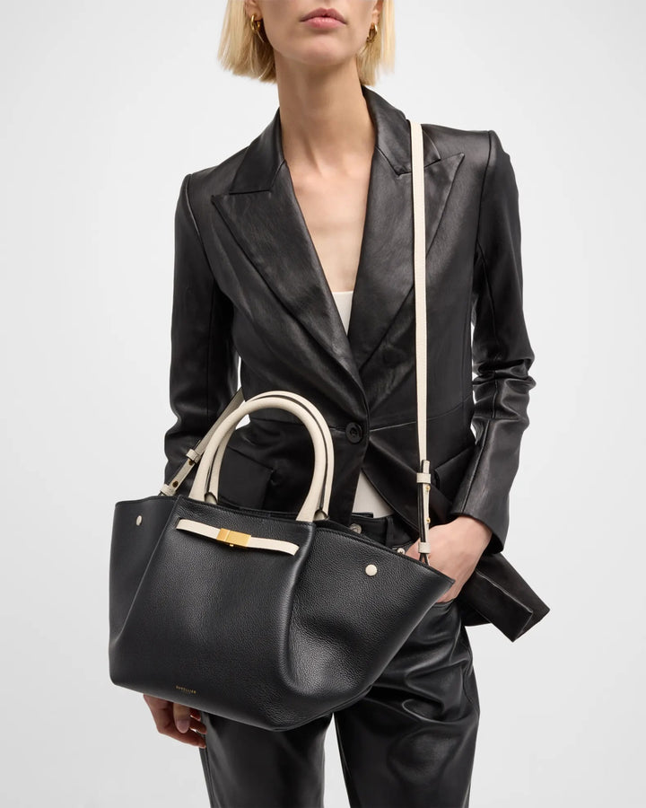 Midi New York Tote - Black/ Off White Leather