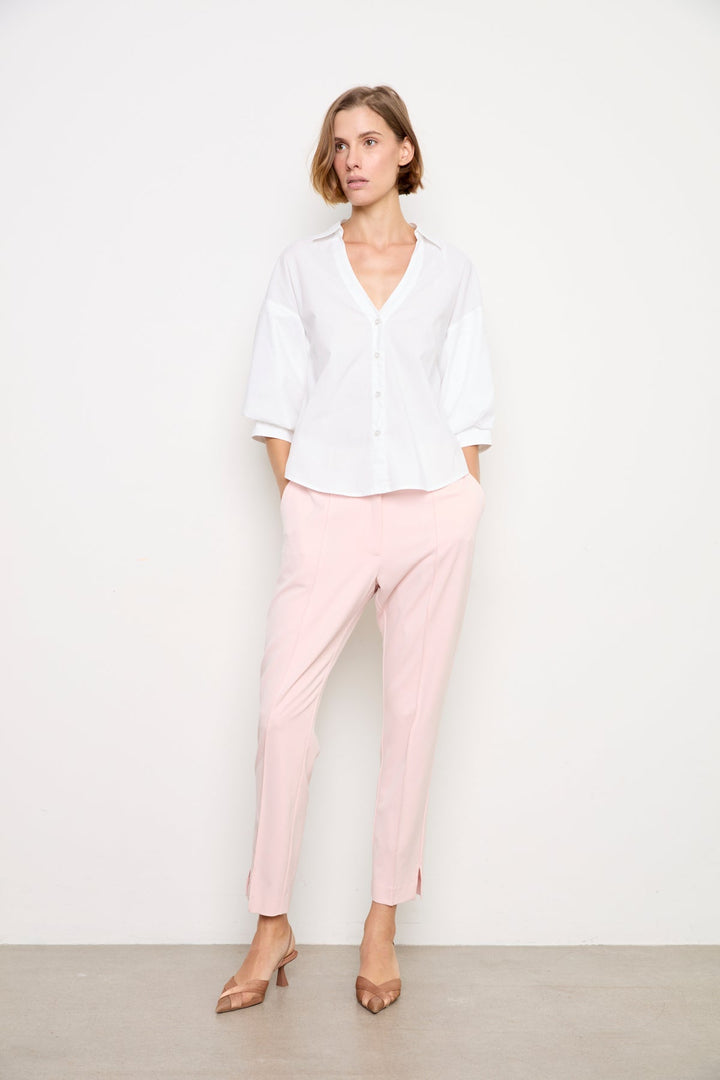 Adroit Atelier Demi Open-Collar Shirt With Balloon Sleeves in White available at Barbara Katz