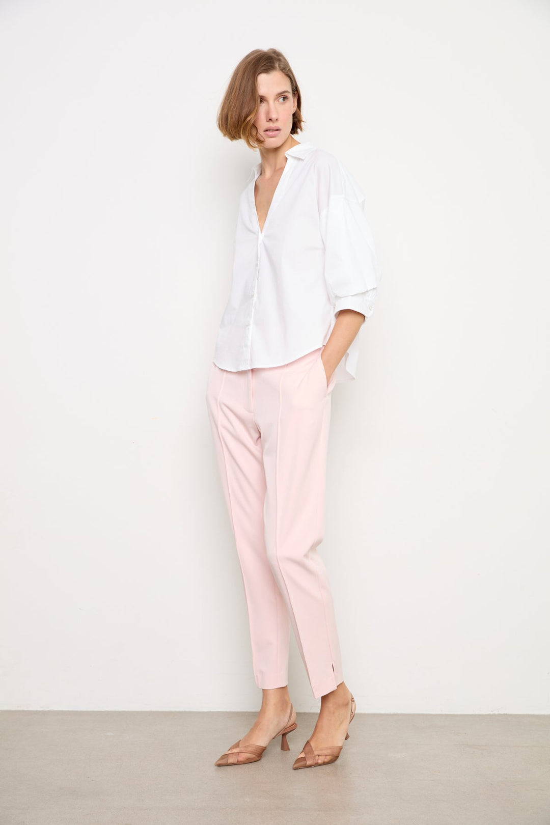 Adroit Atelier Demi Open-Collar Shirt With Balloon Sleeves in White available at Barbara Katz