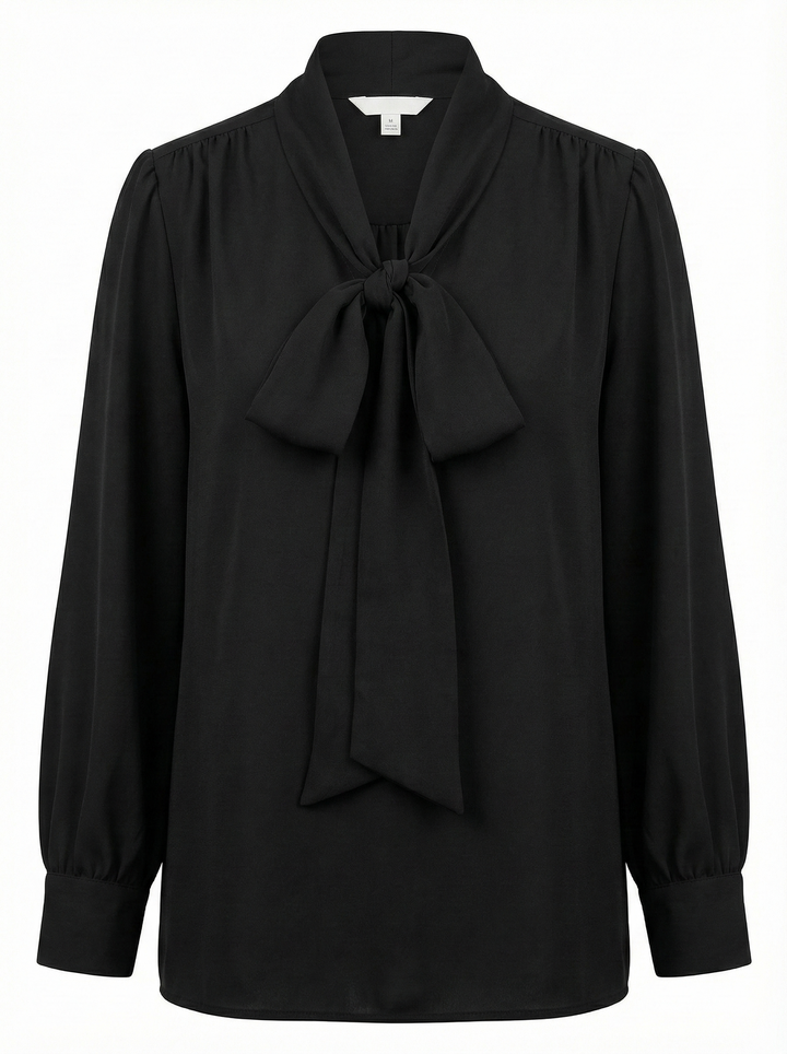 Adroit Atelier Désiré V-Neck Chiffon Blouse With Removable Lavalliere in Black available at Barbara Katz