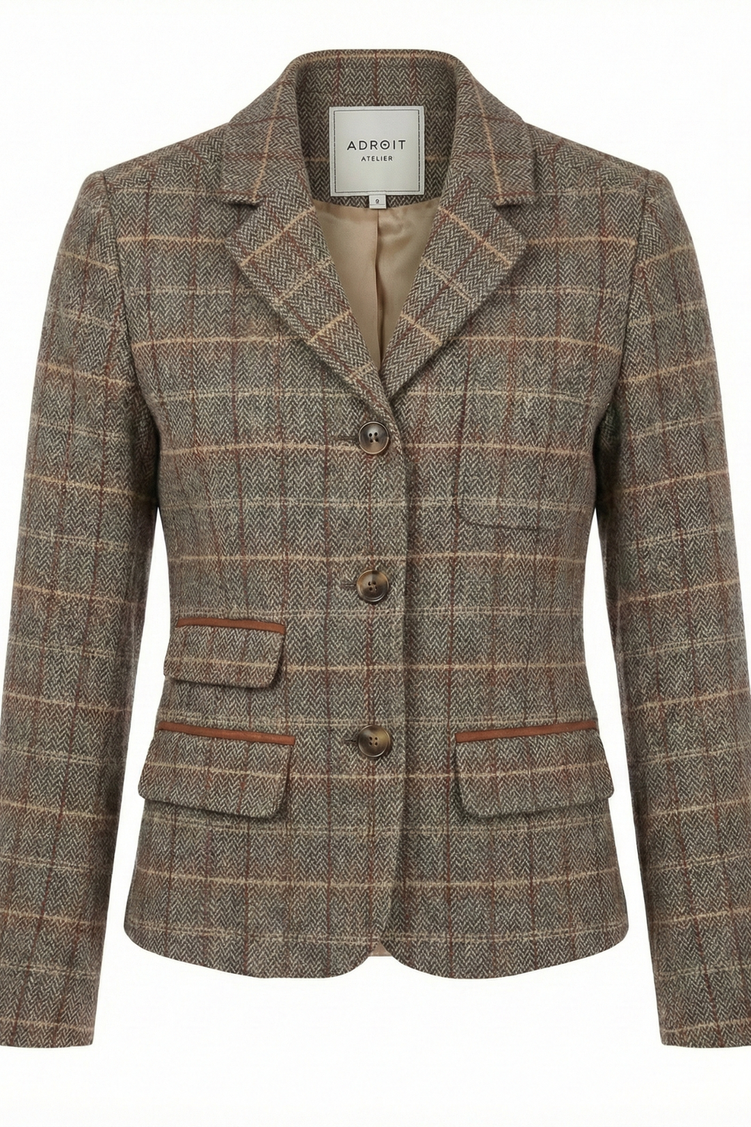 Adroit Atelier Desmond Tweed Single-Breasted Blazer With 3 Button Closure in Picante/Camel available at Barbara Katz