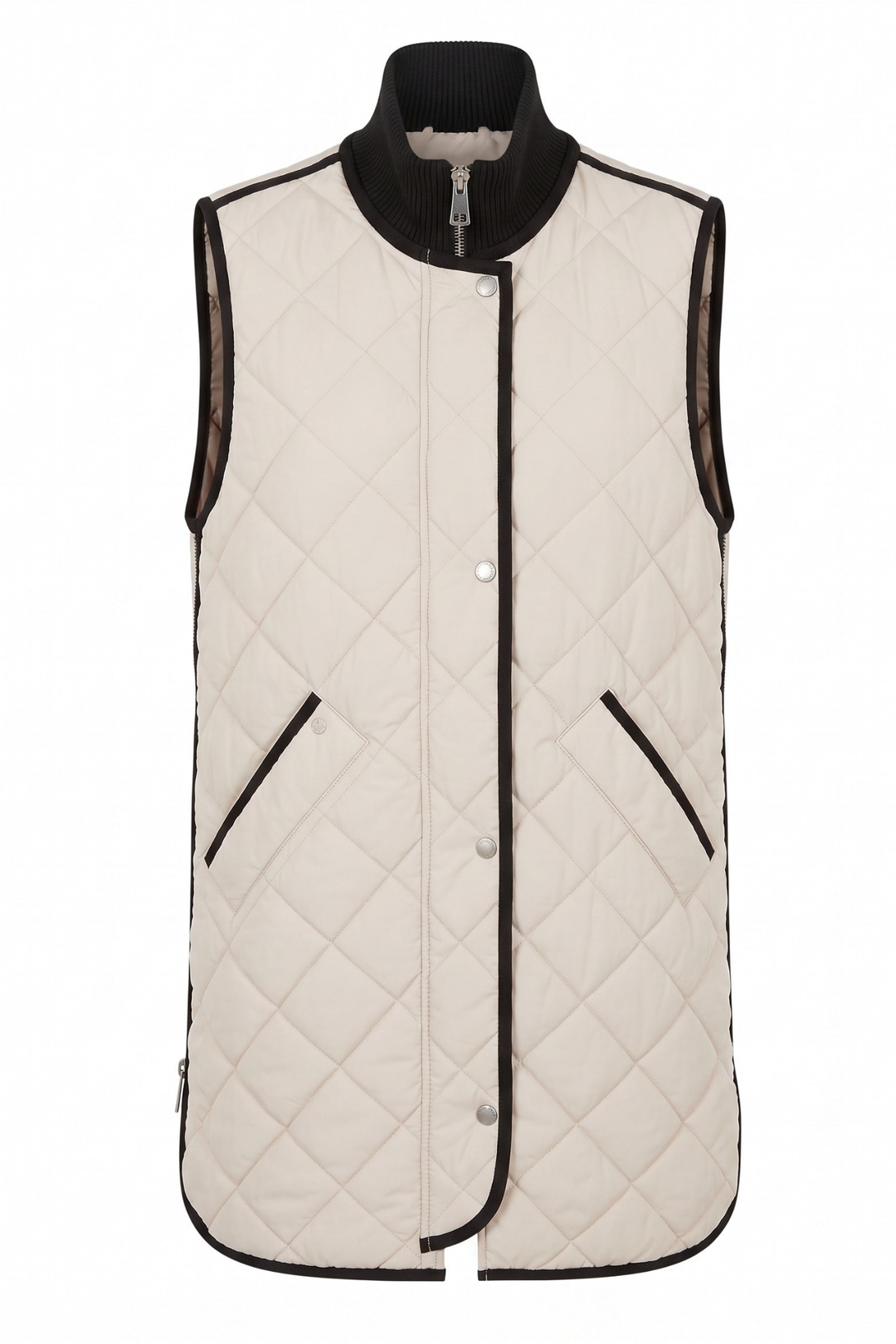 Adroit Atelier Destiny Sleeveless Quilted Vest With Zipper Detail in Birch available at Barbara Katz