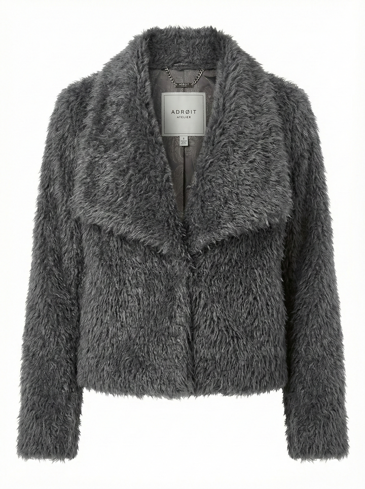 Adroit Atelier Devon Open Front Faux Fur Jacket in Charcoal available at Barbara Katz