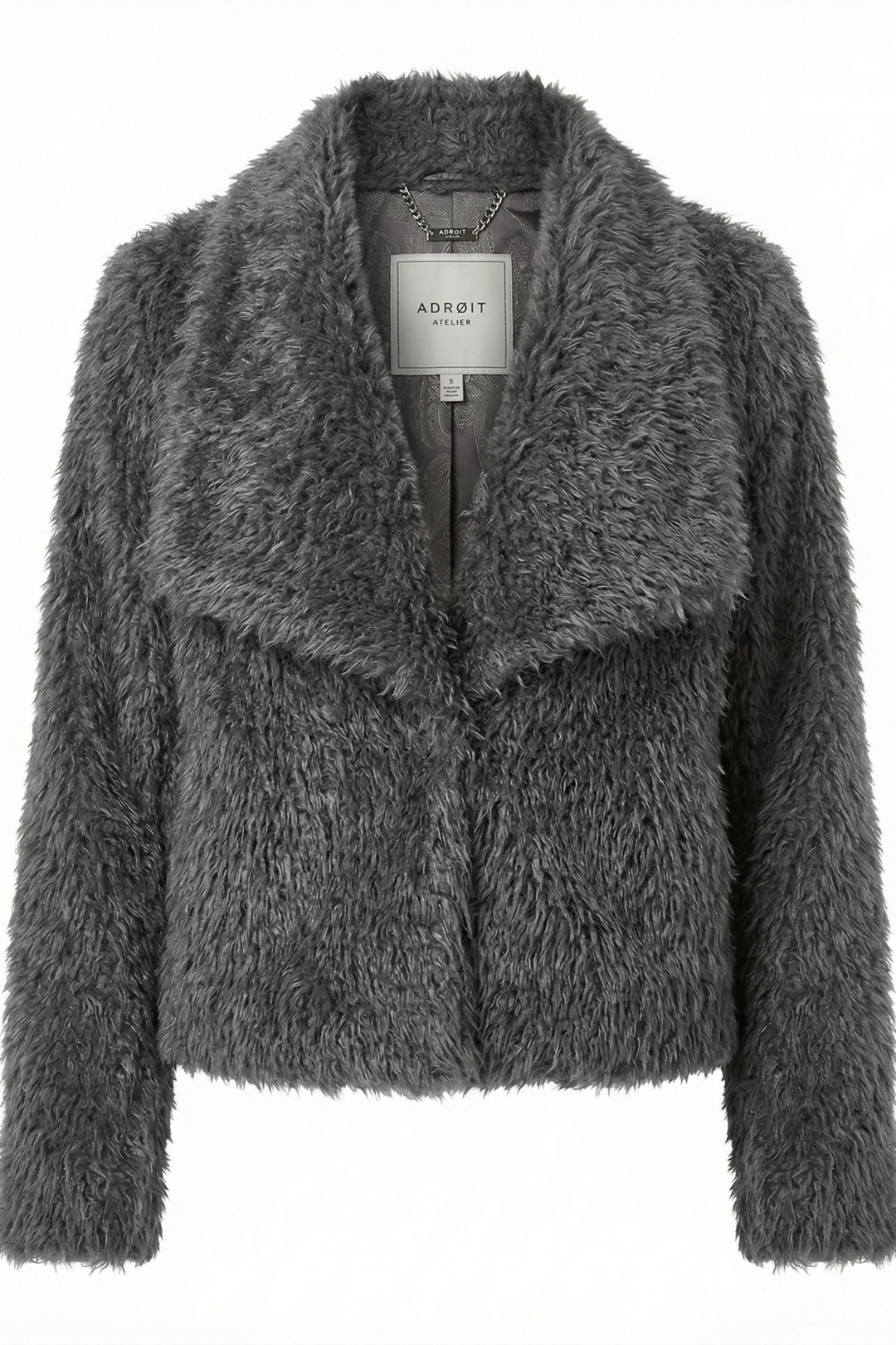 Adroit Atelier Devon Open Front Faux Fur Jacket in Charcoal available at Barbara Katz