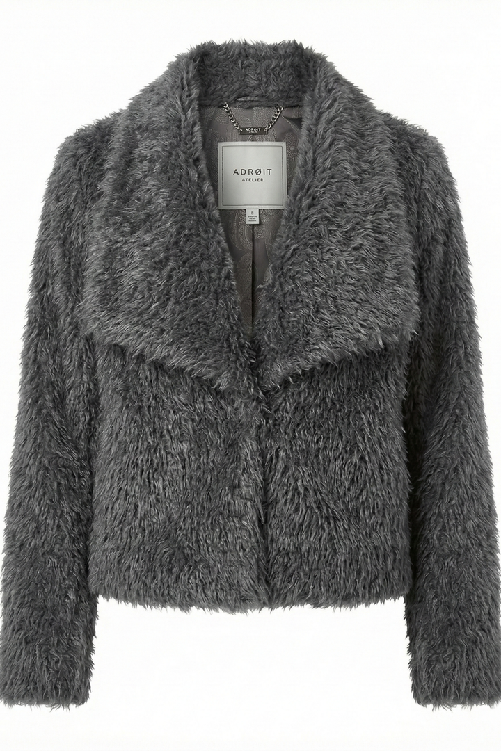 Adroit Atelier Devon Open Front Faux Fur Jacket in Charcoal available at Barbara Katz