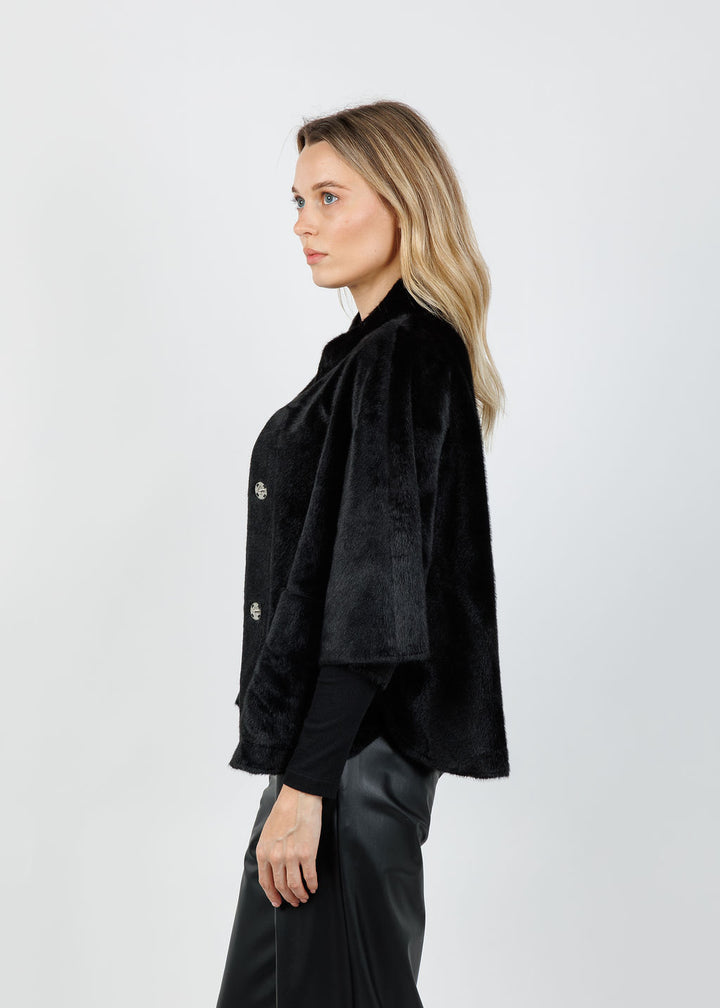 BK Dewi Faux Fur Cape in Black available at Barbara Katz