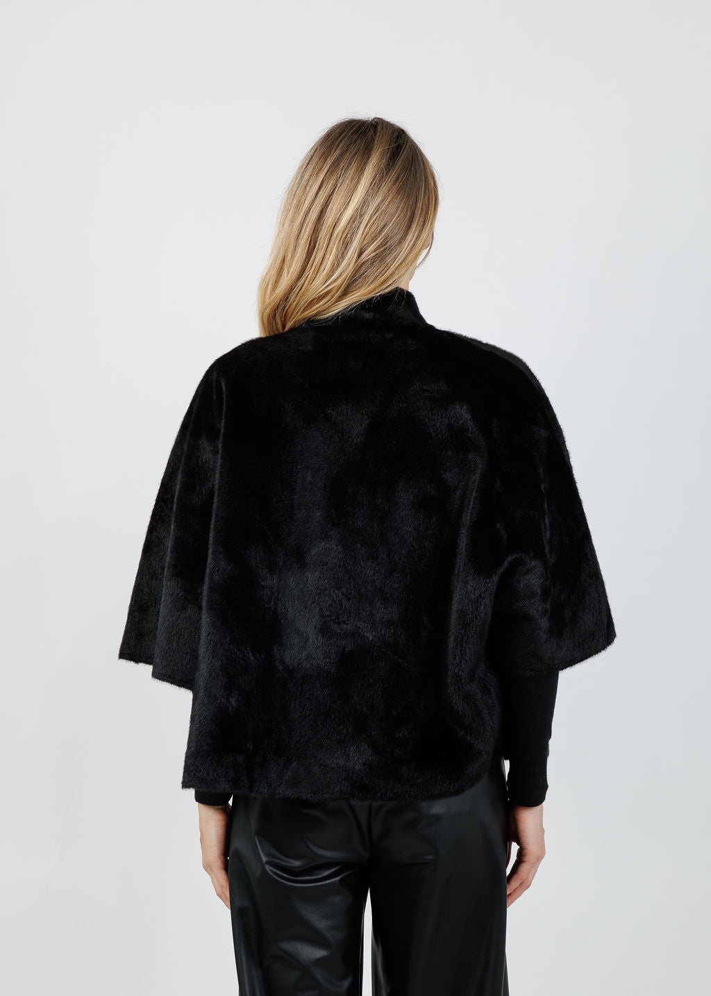 BK Dewi Faux Fur Cape in Black available at Barbara Katz