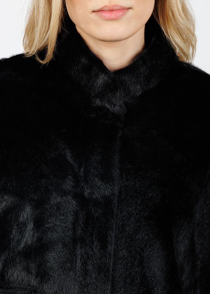 BK Dewi Faux Fur Cape in Black available at Barbara Katz