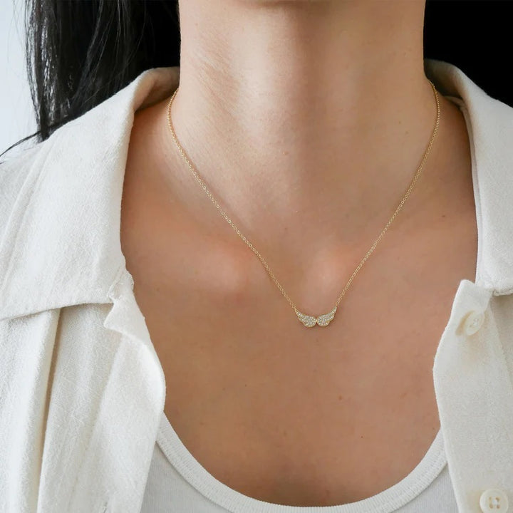 EF Collections Diamond Double Angel Wing Necklace