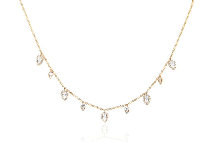 14K Yellow Gold Diamond & White Quartz Ultimate Teardrop Necklace