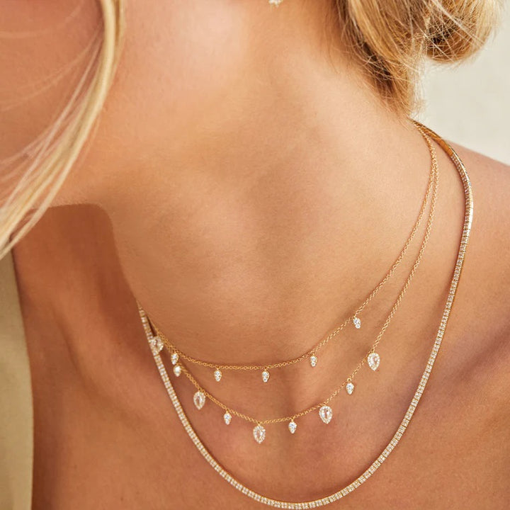 14K Yellow Gold Diamond & White Quartz Ultimate Teardrop Necklace