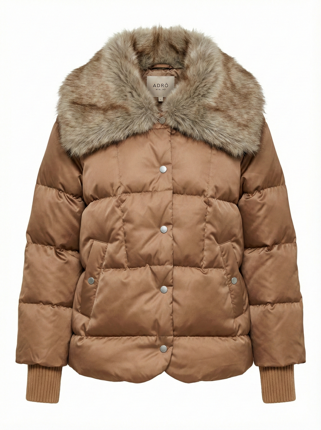Adroit Atelier Dillon Cocoon-Shaped Down Coat With Detachable Faux Fur Collar in Bronze available at Barbara Katz