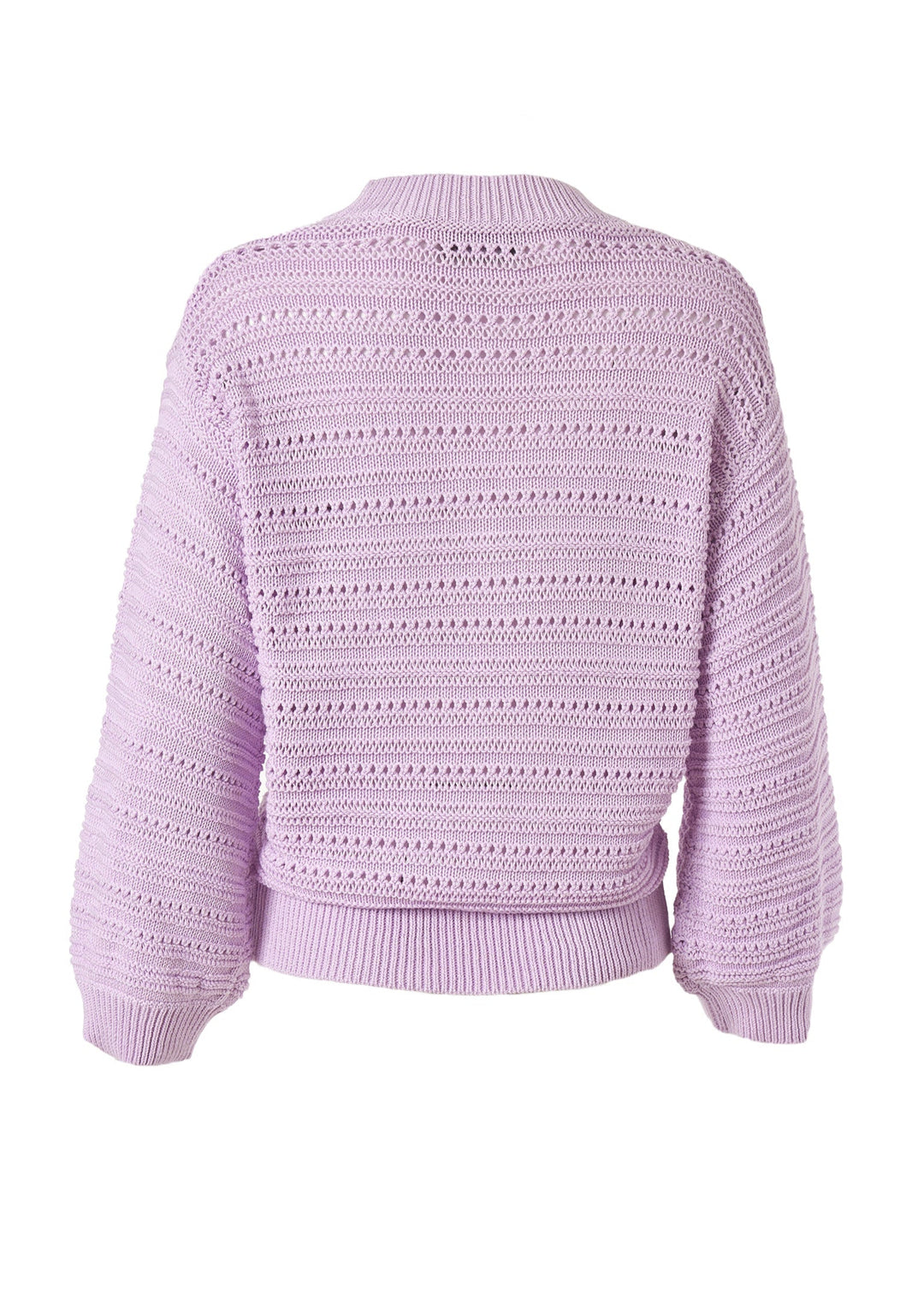 Diomi V Neck Open Knit Crochet Sweater in Lilac available at Barbara Katz