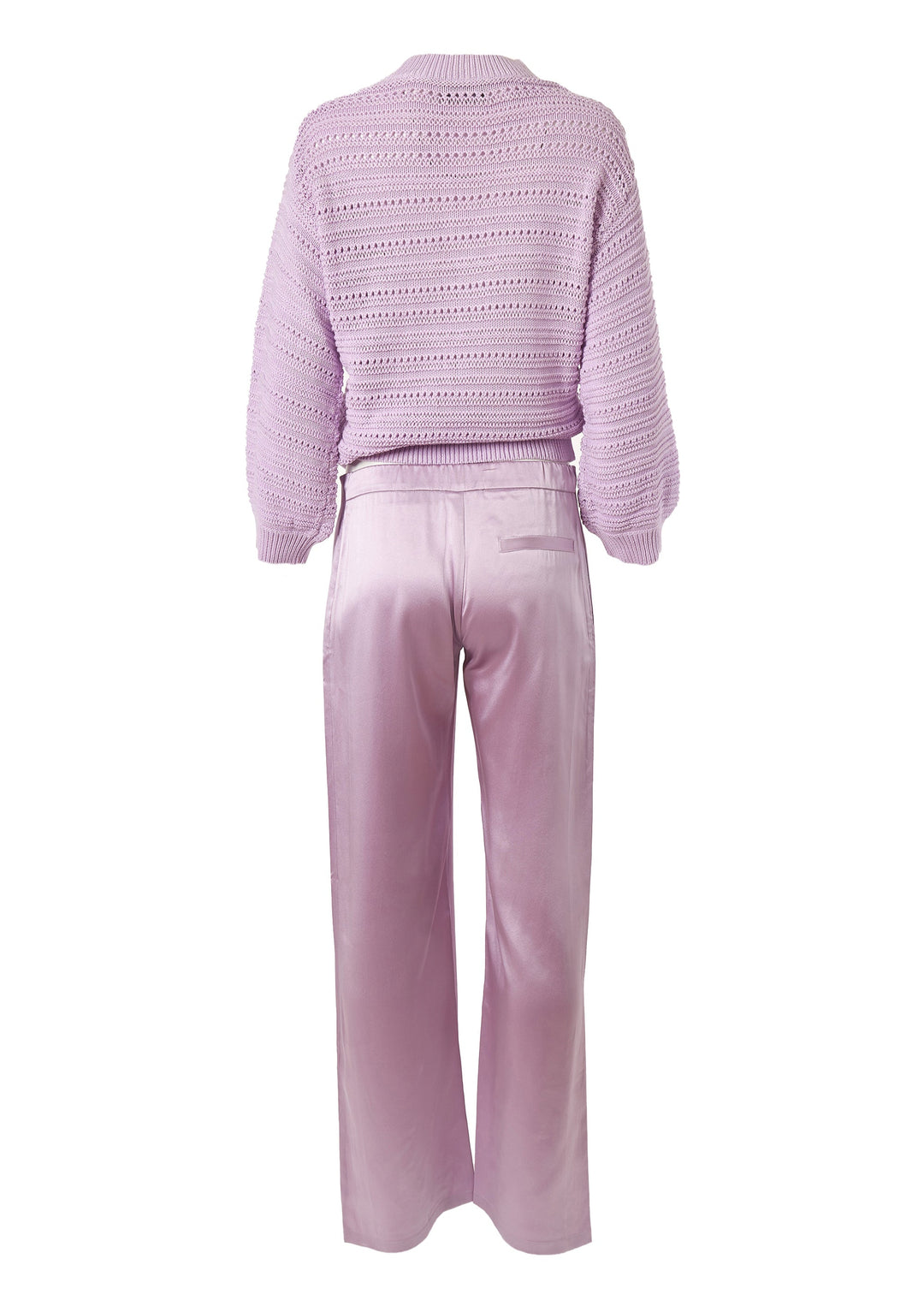 Diomi V Neck Open Knit Crochet Sweater in Lilac available at Barbara Katz