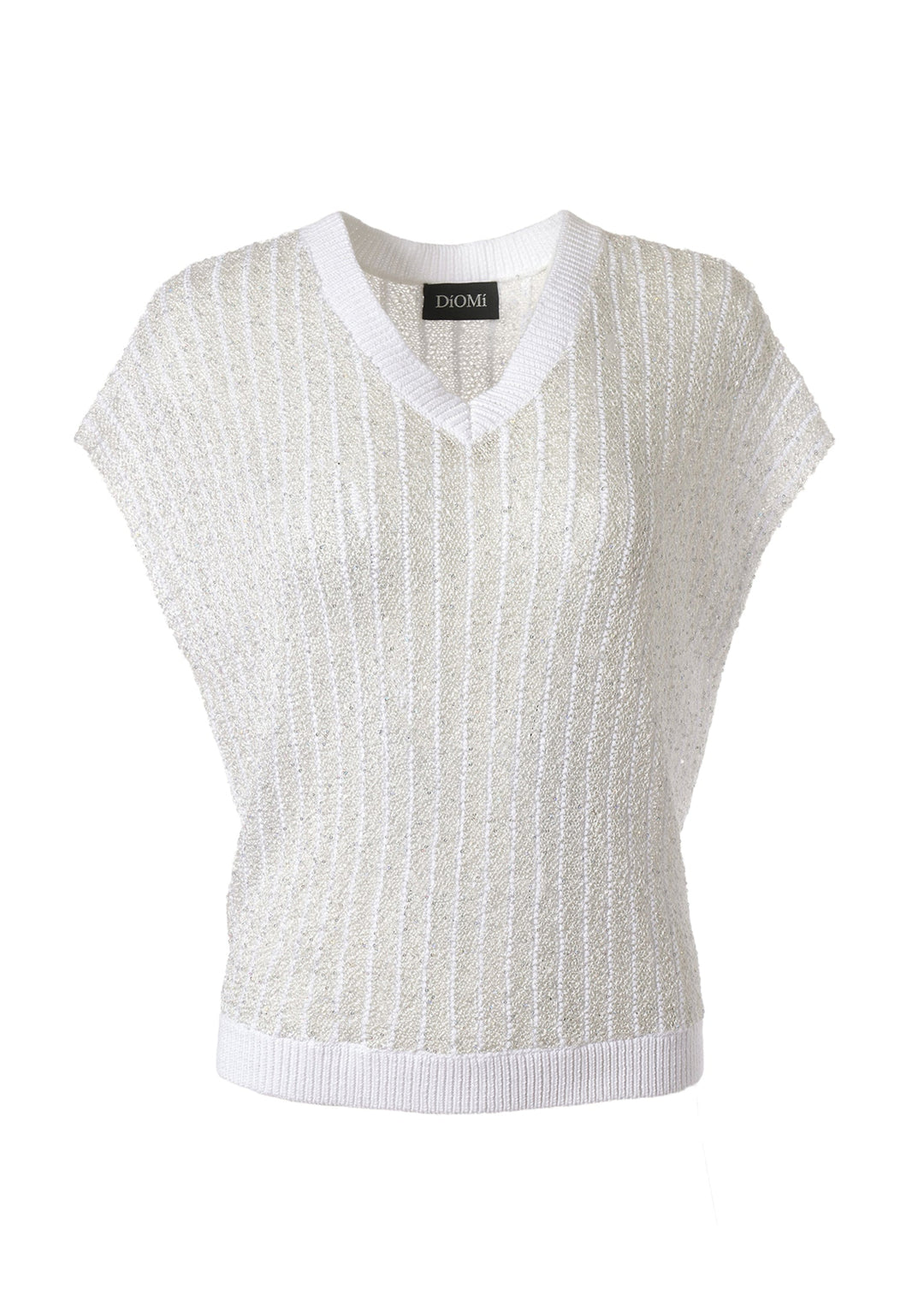 Diomi Open Knit Crochet V Neck Vest in White available at Barbara Katz