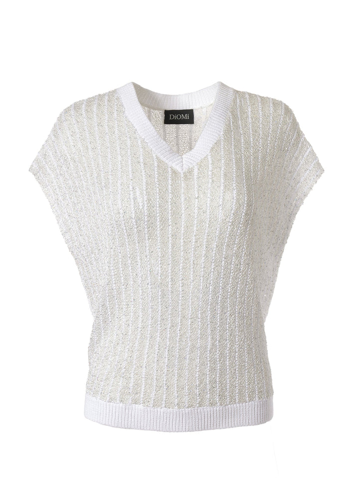 Diomi Open Knit Crochet V Neck Vest in White available at Barbara Katz