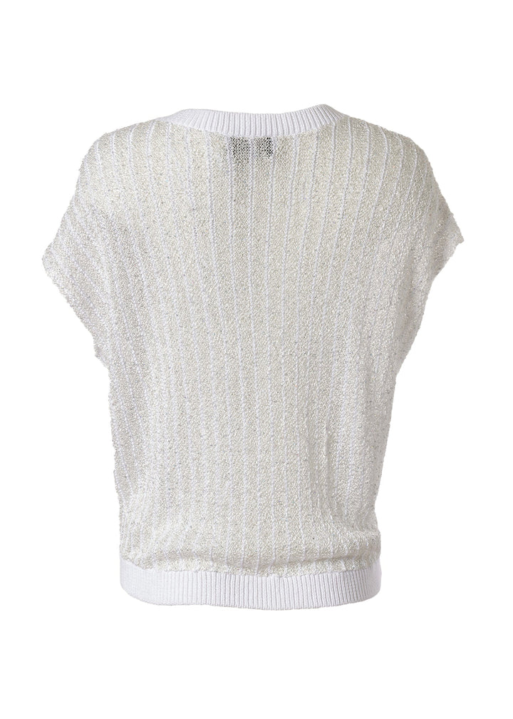 Diomi Open Knit Crochet V Neck Vest in White available at Barbara Katz