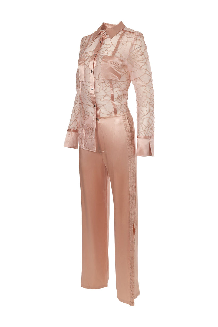 Silk & Lace Side Slit Pant - Rosy Pink