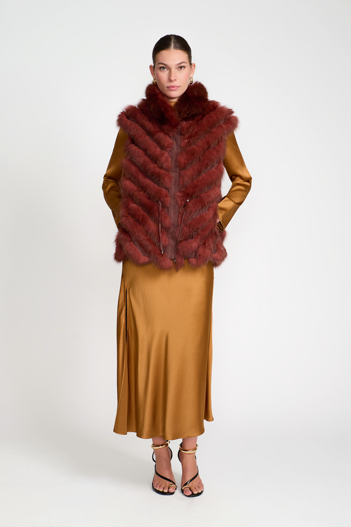 Relaxed Sleeveless Reversible Vest Rust