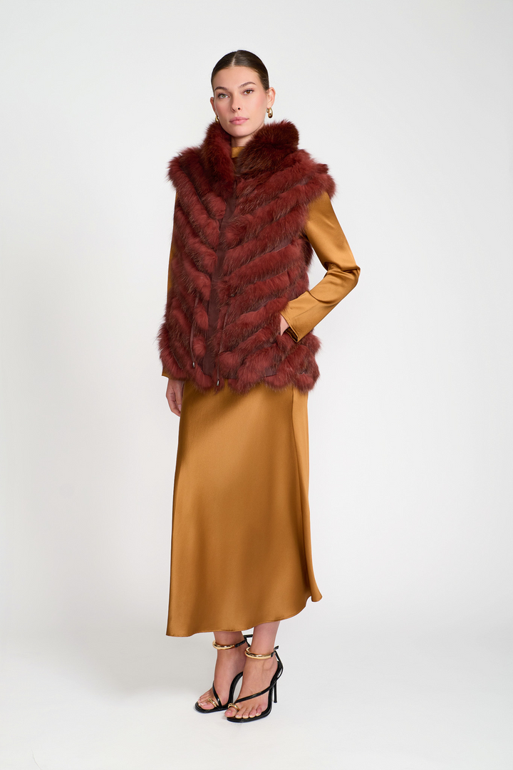 Relaxed Sleeveless Reversible Vest Rust