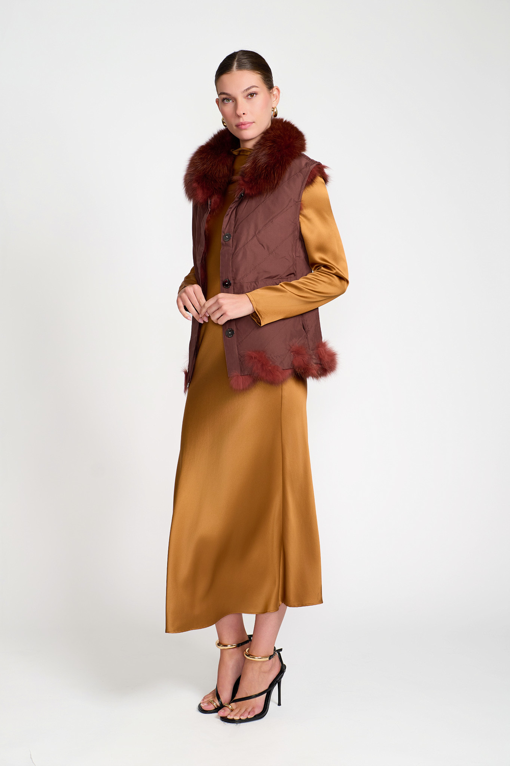 Relaxed Sleeveless Reversible Vest Rust