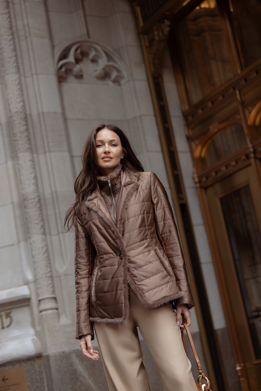 Quilted Jacket with Mink in Mocca