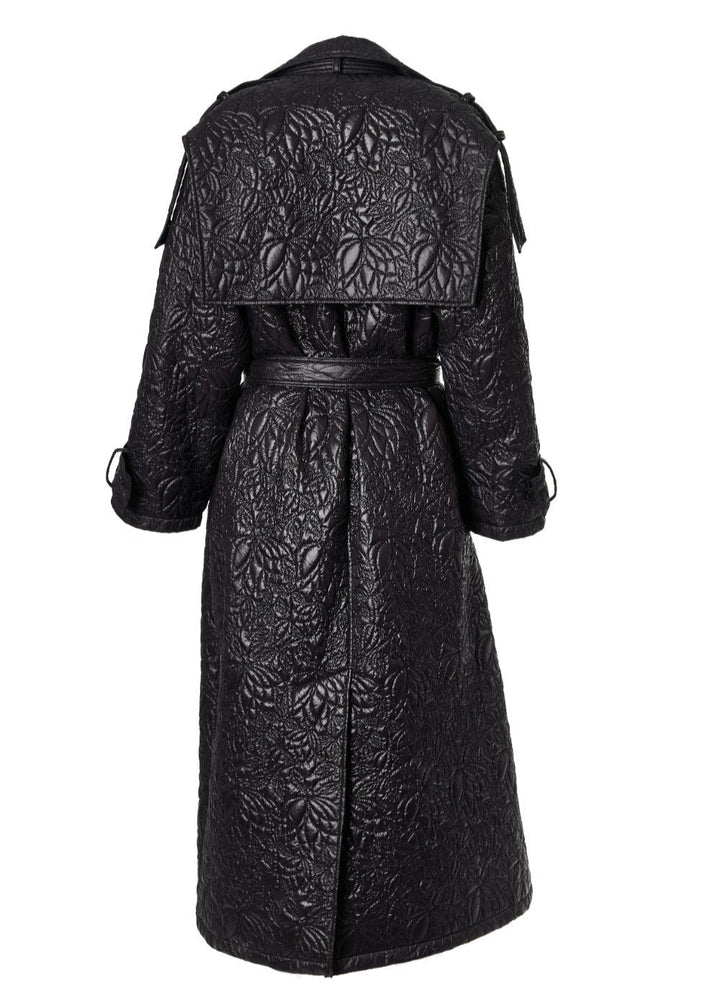 Diomi Embroidered Nylon Oversized Trench Coat in Black available at Barbara Katz