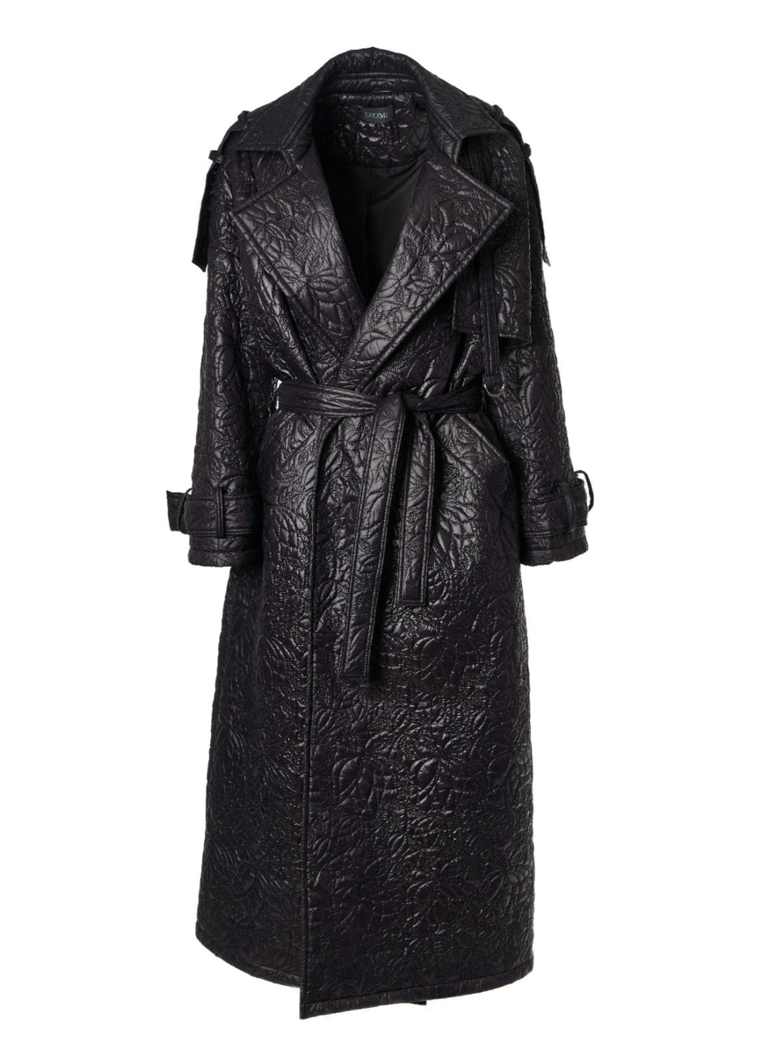 Diomi Embroidered Nylon Oversized Trench Coat in Black available at Barbara Katz