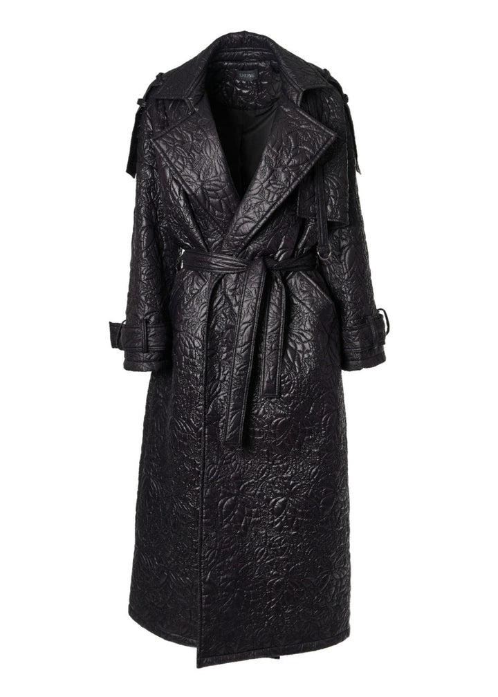 Diomi Embroidered Nylon Oversized Trench Coat in Black available at Barbara Katz