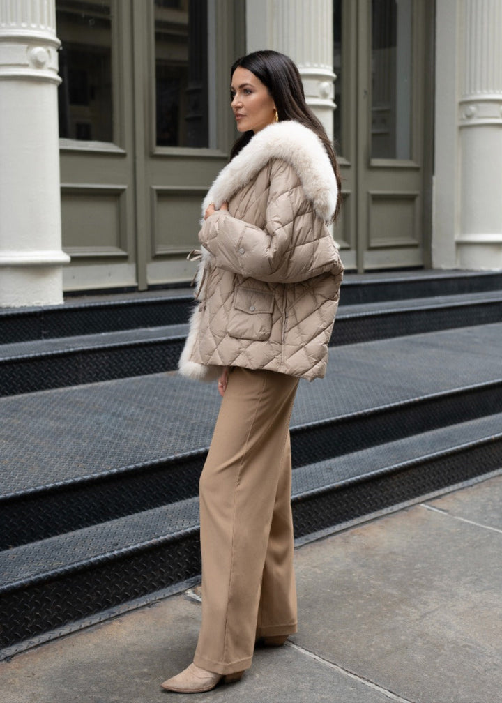 Diomi Short Down Jacket With Sailor Fox Collar in Cream available at Barbara Katz