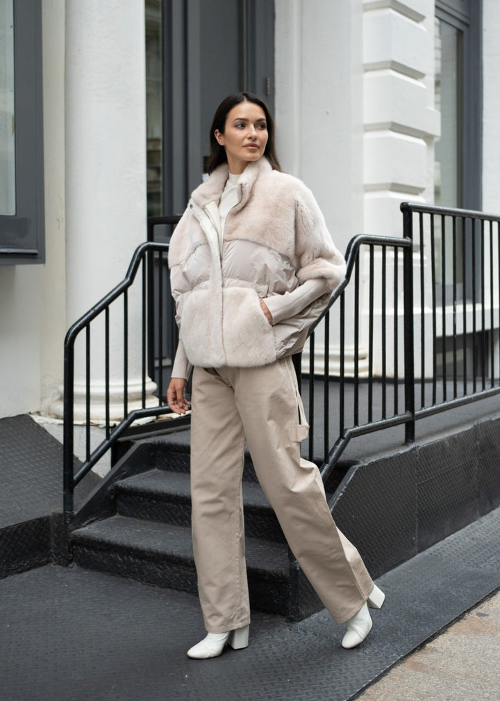 Diomi Mink Puffer Jacket in Cream available at Barbara Katz